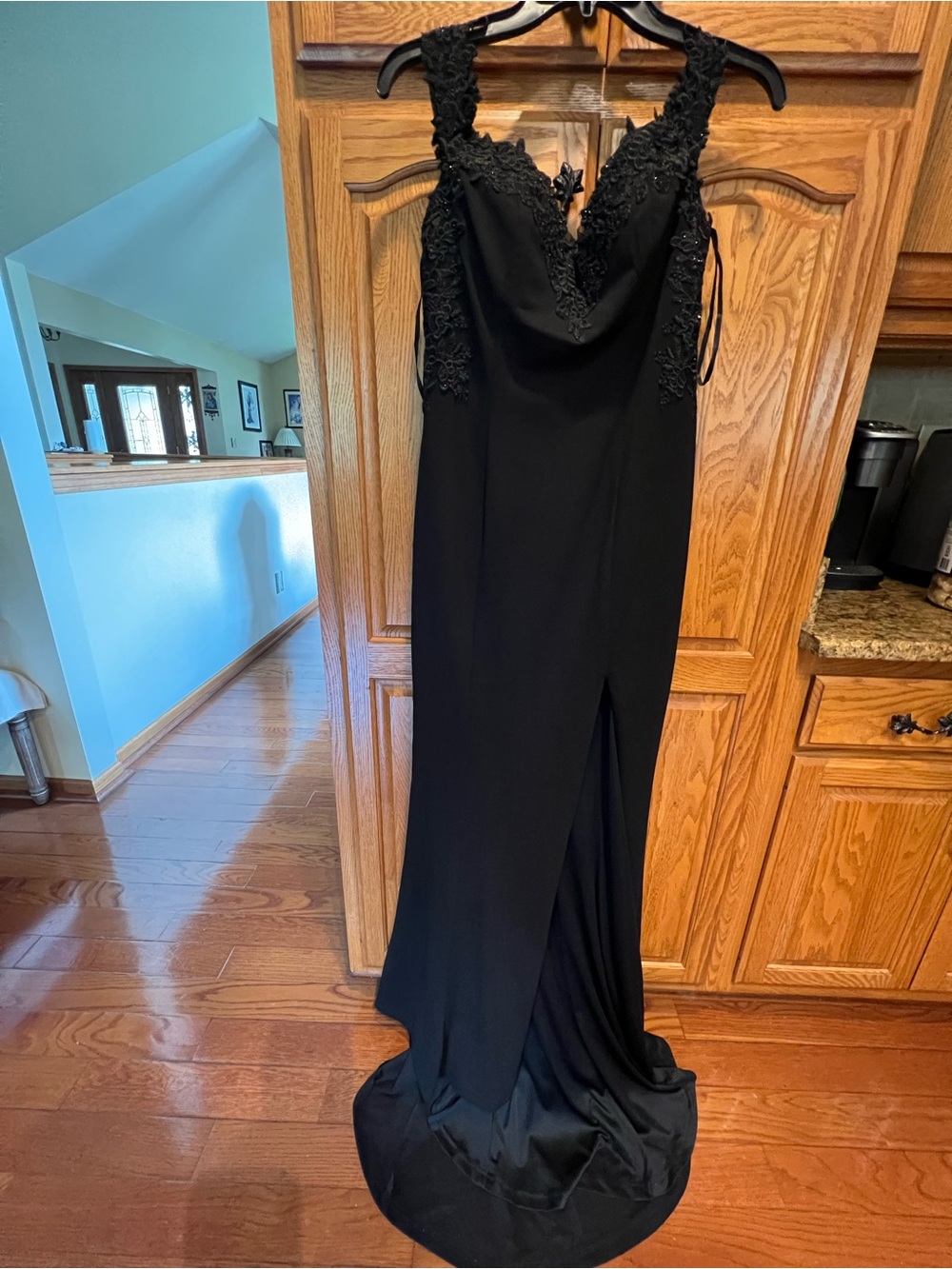 Juno Dress Collection Elegant Black Lace-Trim Evening Gown
